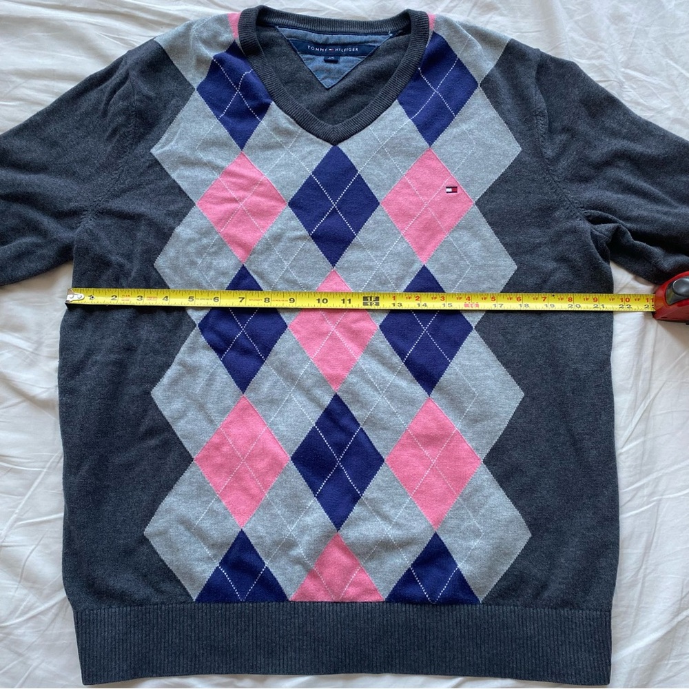 Tommy Hilfiger Charcoal V-Neck Argyle Sweater with Pink & Navy - Picture 8 of 9
